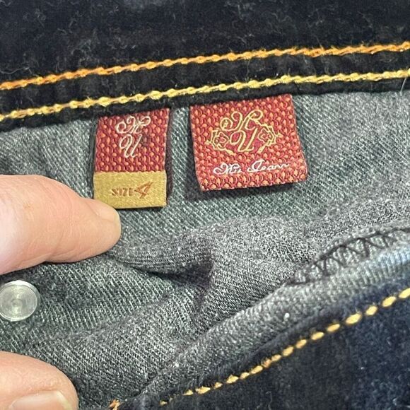 MU Makers USA Black Stretch Velveteen Boot Cut Embroidered Pockets Pants Size 4 - Picture 7 of 10